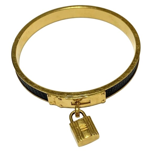 HERMES Kelly Bangle Gold Black Hardware Leather Bangle 234-081025 - Picture 1 of 3